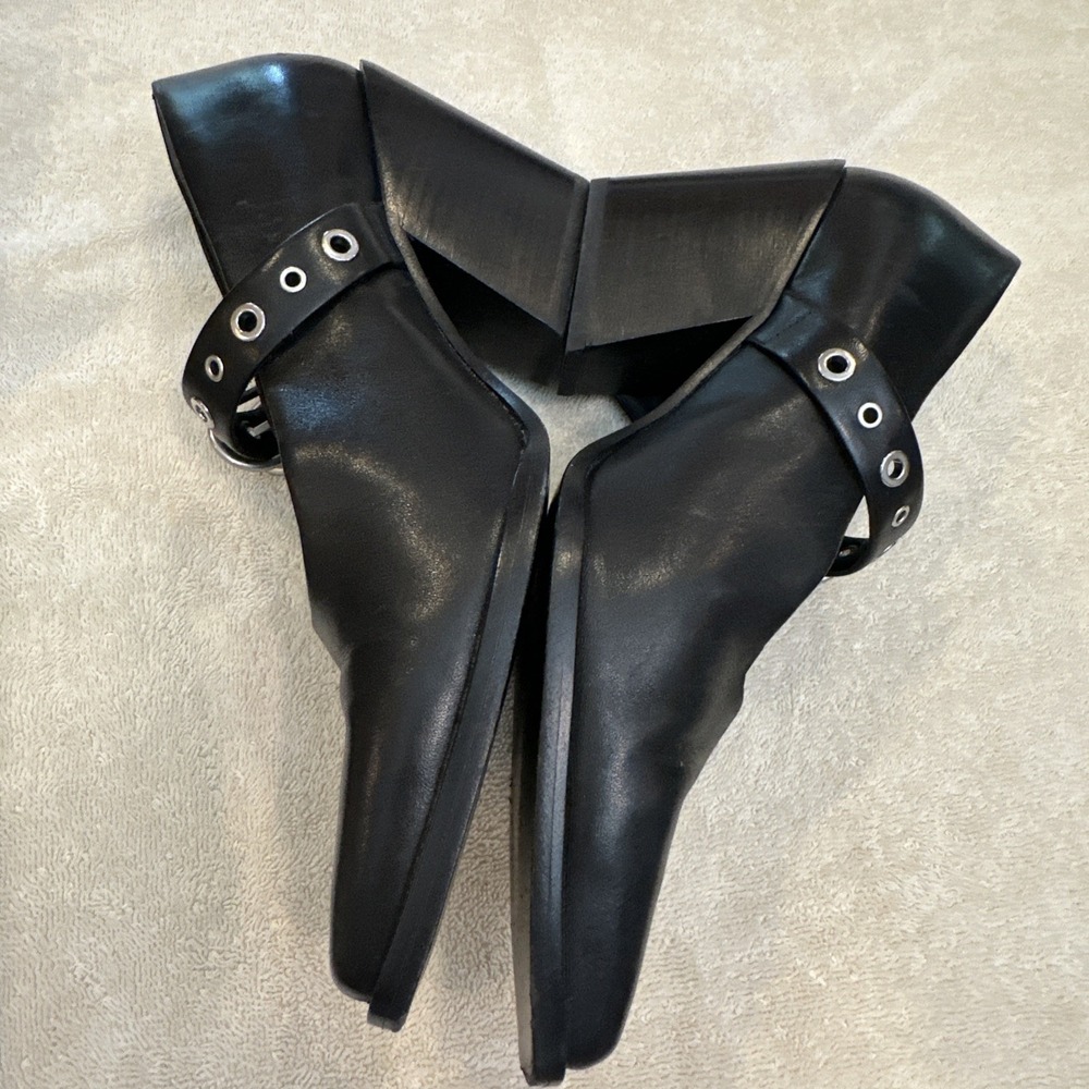 Rag & Bone Joni Black Leather‎ Square Toe Mary Jane Pumps 11 Buckle Slanted Heel - Picture 9 of 12